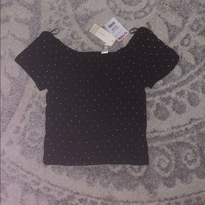 Navy blue off the shoulder shirt